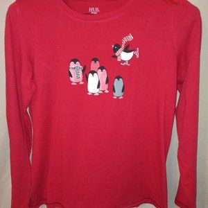 HUE Women's Long Sleeve Winter Penguin T-shirt